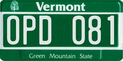 VT license plate OPD081