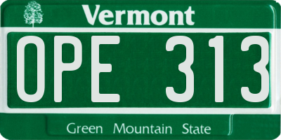 VT license plate OPE313