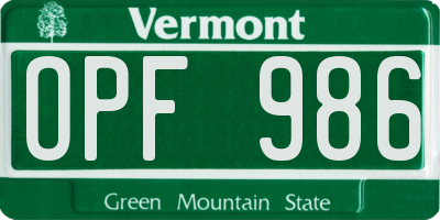 VT license plate OPF986