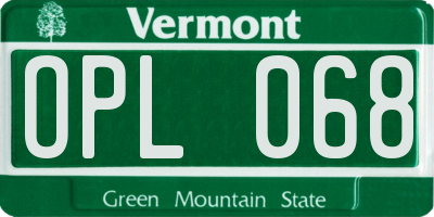 VT license plate OPL068