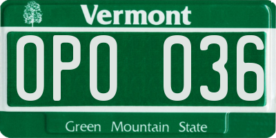 VT license plate OPO036