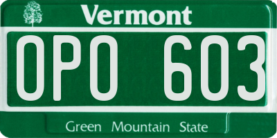 VT license plate OPO603
