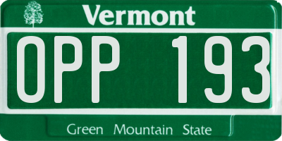 VT license plate OPP193