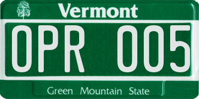 VT license plate OPR005