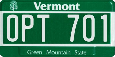 VT license plate OPT701