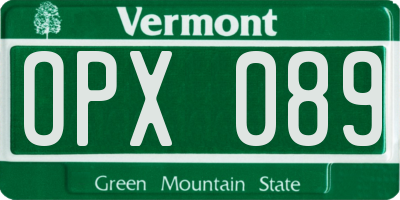 VT license plate OPX089