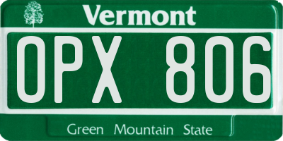 VT license plate OPX806