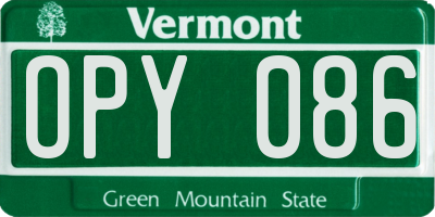 VT license plate OPY086