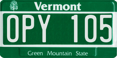 VT license plate OPY105