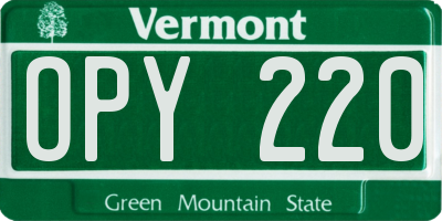 VT license plate OPY220
