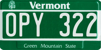 VT license plate OPY322