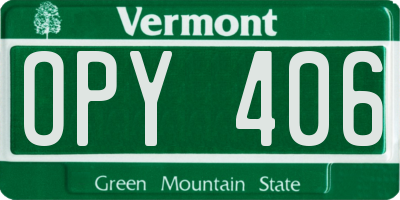 VT license plate OPY406