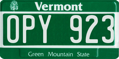 VT license plate OPY923