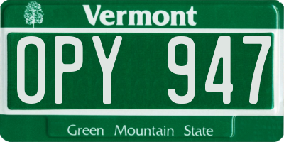 VT license plate OPY947