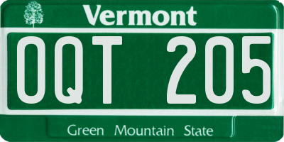 VT license plate OQT205