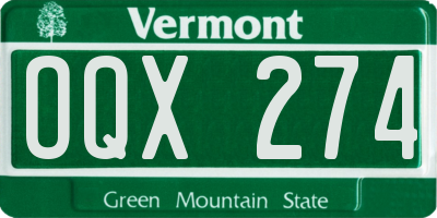 VT license plate OQX274