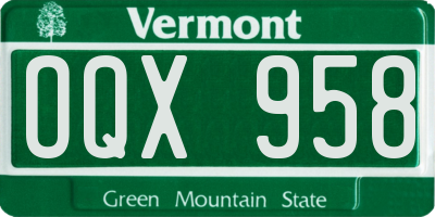 VT license plate OQX958