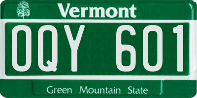 VT license plate OQY601