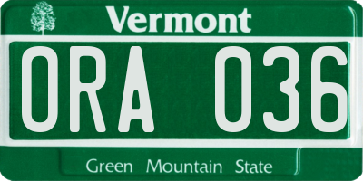 VT license plate ORA036