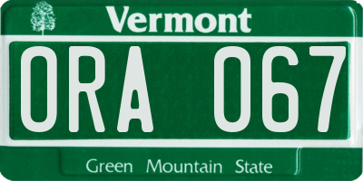VT license plate ORA067