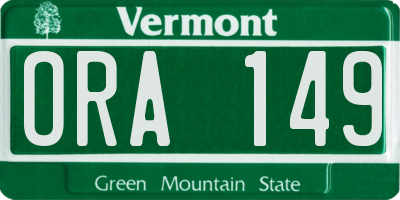 VT license plate ORA149