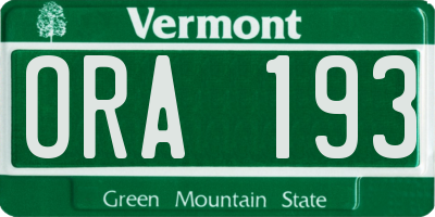 VT license plate ORA193