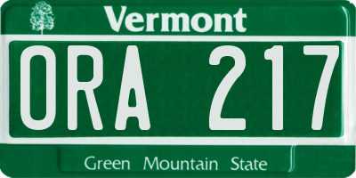 VT license plate ORA217