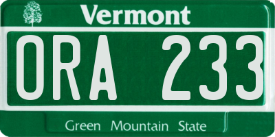 VT license plate ORA233
