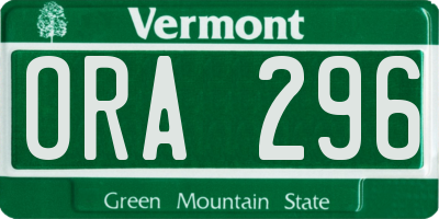VT license plate ORA296