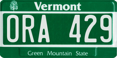 VT license plate ORA429