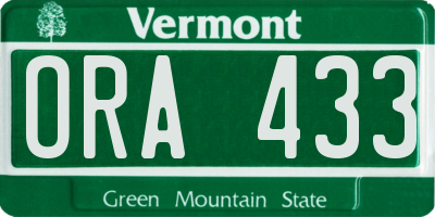 VT license plate ORA433