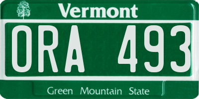 VT license plate ORA493