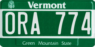 VT license plate ORA774