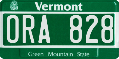 VT license plate ORA828