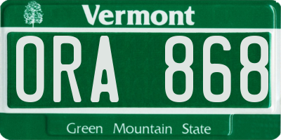 VT license plate ORA868