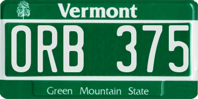 VT license plate ORB375