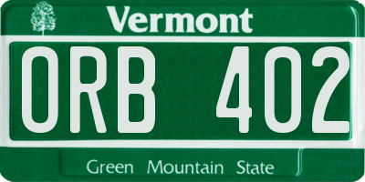 VT license plate ORB402
