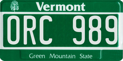 VT license plate ORC989