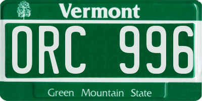VT license plate ORC996