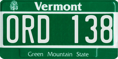 VT license plate ORD138