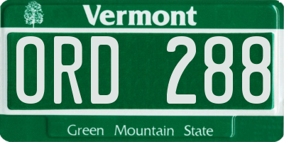 VT license plate ORD288