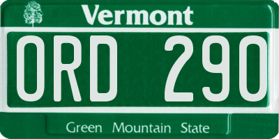 VT license plate ORD290