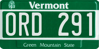 VT license plate ORD291