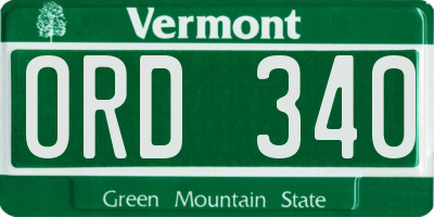 VT license plate ORD340