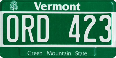 VT license plate ORD423