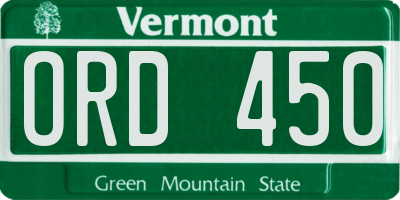 VT license plate ORD450