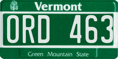 VT license plate ORD463