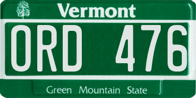 VT license plate ORD476