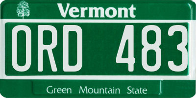 VT license plate ORD483