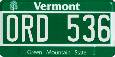 VT license plate ORD536
